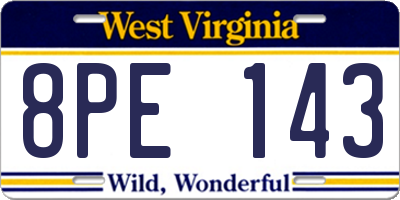 WV license plate 8PE143