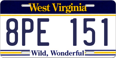 WV license plate 8PE151