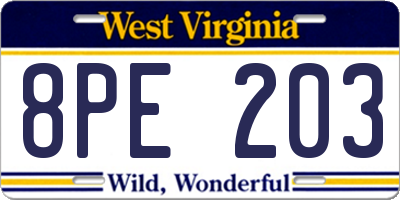 WV license plate 8PE203