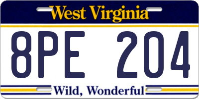WV license plate 8PE204