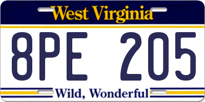 WV license plate 8PE205