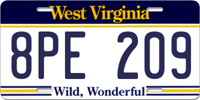 WV license plate 8PE209
