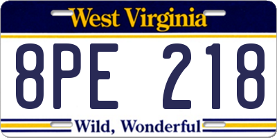 WV license plate 8PE218