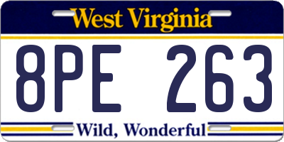 WV license plate 8PE263