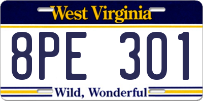 WV license plate 8PE301