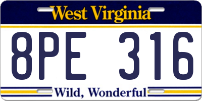 WV license plate 8PE316