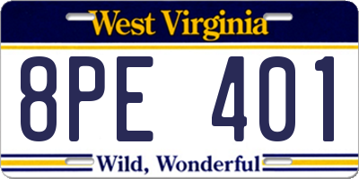 WV license plate 8PE401