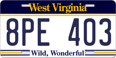 WV license plate 8PE403