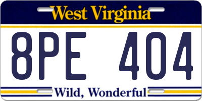 WV license plate 8PE404