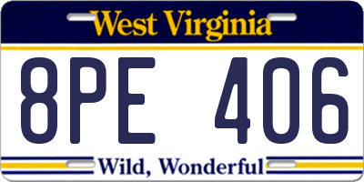 WV license plate 8PE406