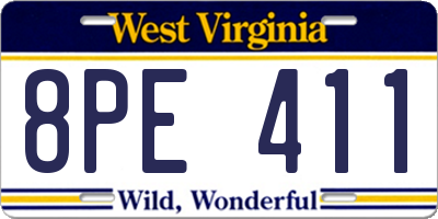WV license plate 8PE411