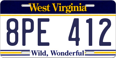 WV license plate 8PE412