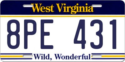 WV license plate 8PE431