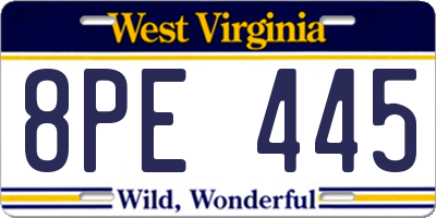 WV license plate 8PE445