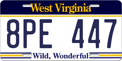 WV license plate 8PE447