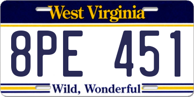 WV license plate 8PE451