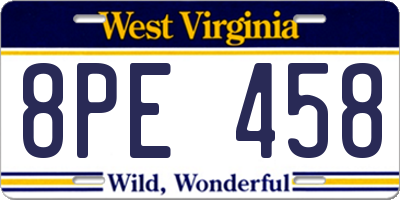 WV license plate 8PE458