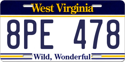 WV license plate 8PE478