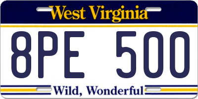 WV license plate 8PE500