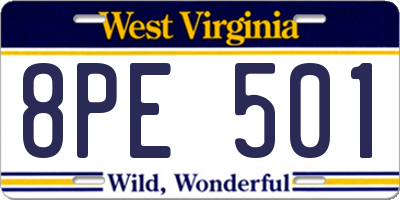 WV license plate 8PE501
