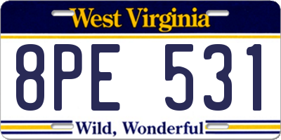 WV license plate 8PE531