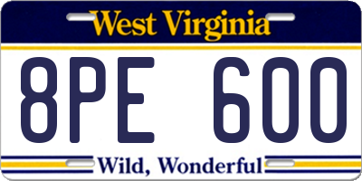 WV license plate 8PE600