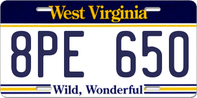 WV license plate 8PE650