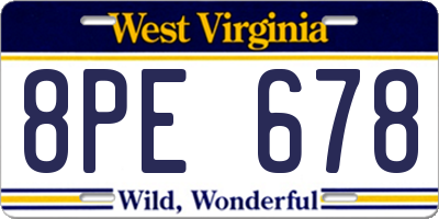 WV license plate 8PE678