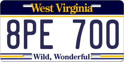 WV license plate 8PE700