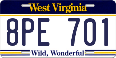WV license plate 8PE701