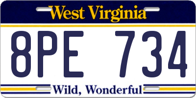 WV license plate 8PE734