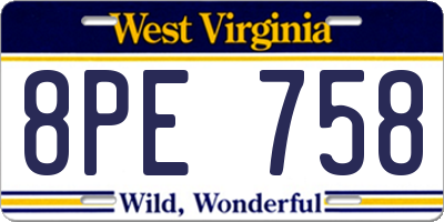 WV license plate 8PE758