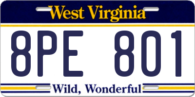 WV license plate 8PE801
