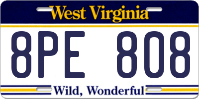 WV license plate 8PE808
