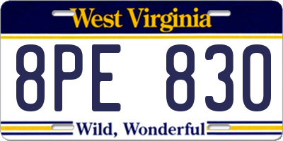 WV license plate 8PE830