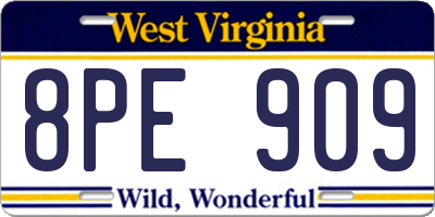 WV license plate 8PE909