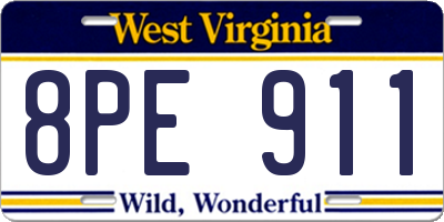 WV license plate 8PE911