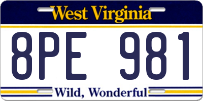 WV license plate 8PE981