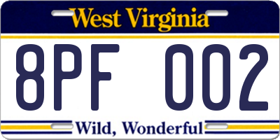 WV license plate 8PF002