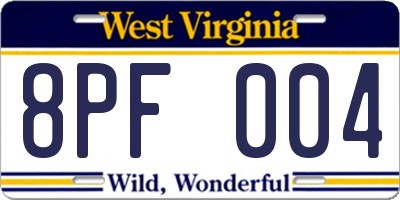 WV license plate 8PF004