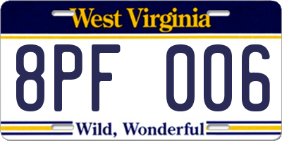 WV license plate 8PF006