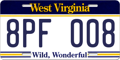 WV license plate 8PF008