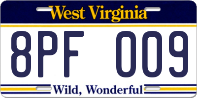 WV license plate 8PF009