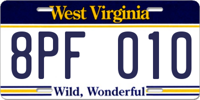WV license plate 8PF010