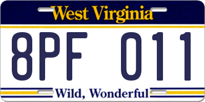 WV license plate 8PF011