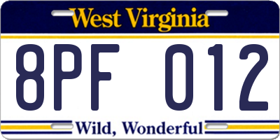 WV license plate 8PF012
