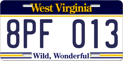 WV license plate 8PF013