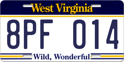 WV license plate 8PF014