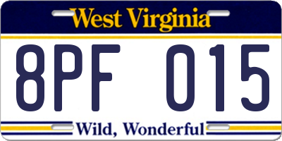 WV license plate 8PF015