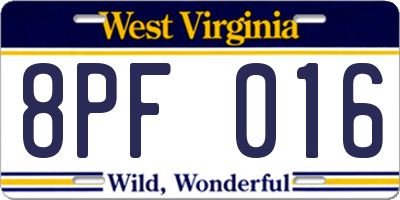 WV license plate 8PF016
